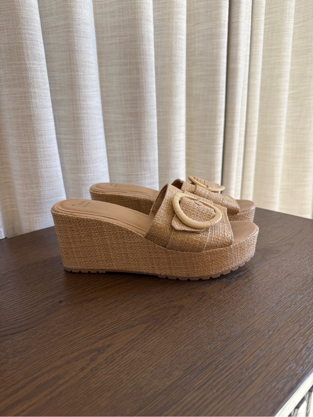 Target Neutral Woven Tan Espadrille Wedge Slide with Decorative Buckle